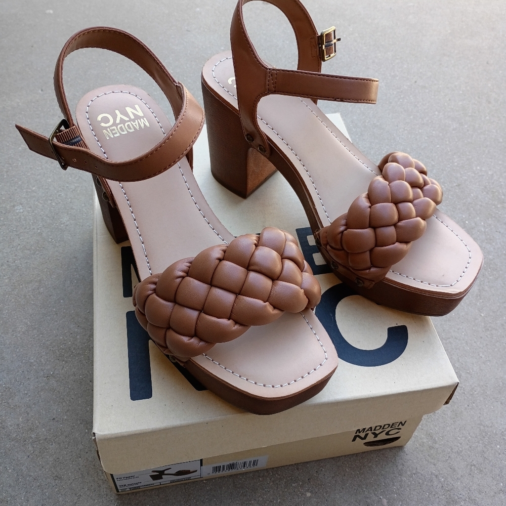 Women's Braided Strap Block Heel Sandals - Brown